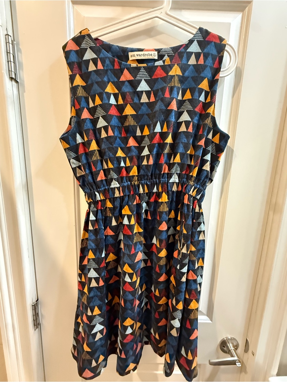 SM Wardrobe Corduroy Multi-Color  Triangle-Print Sleeveless Casual Dress